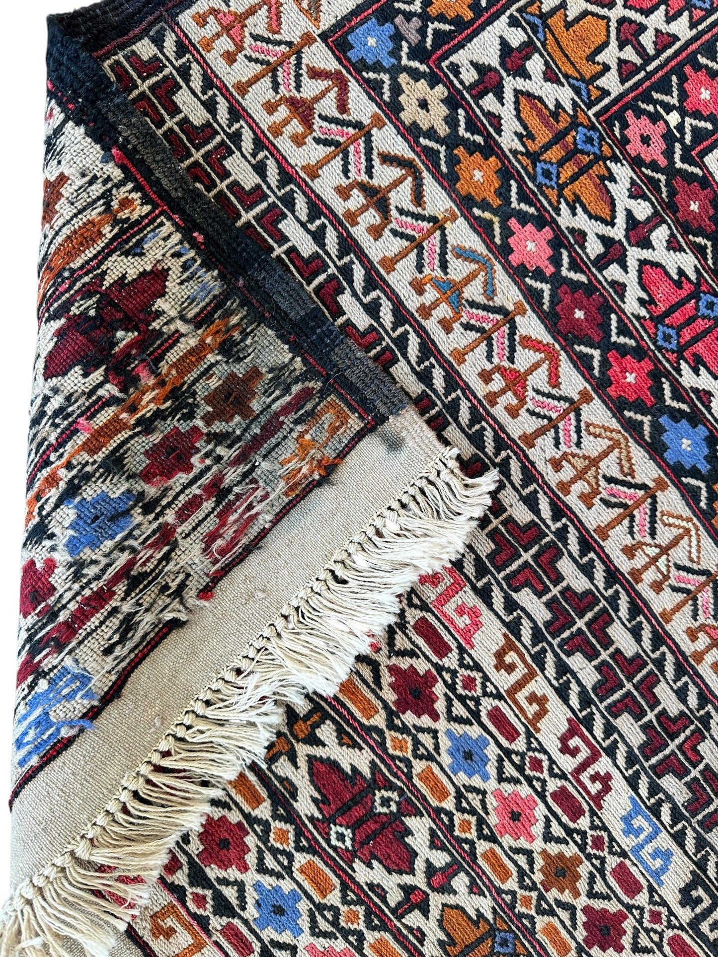 Hand-Woven Afghani Maliki Soumak Wool Kilim Rug - 4'2" x 6'6" - Tampa Home & Garden Store