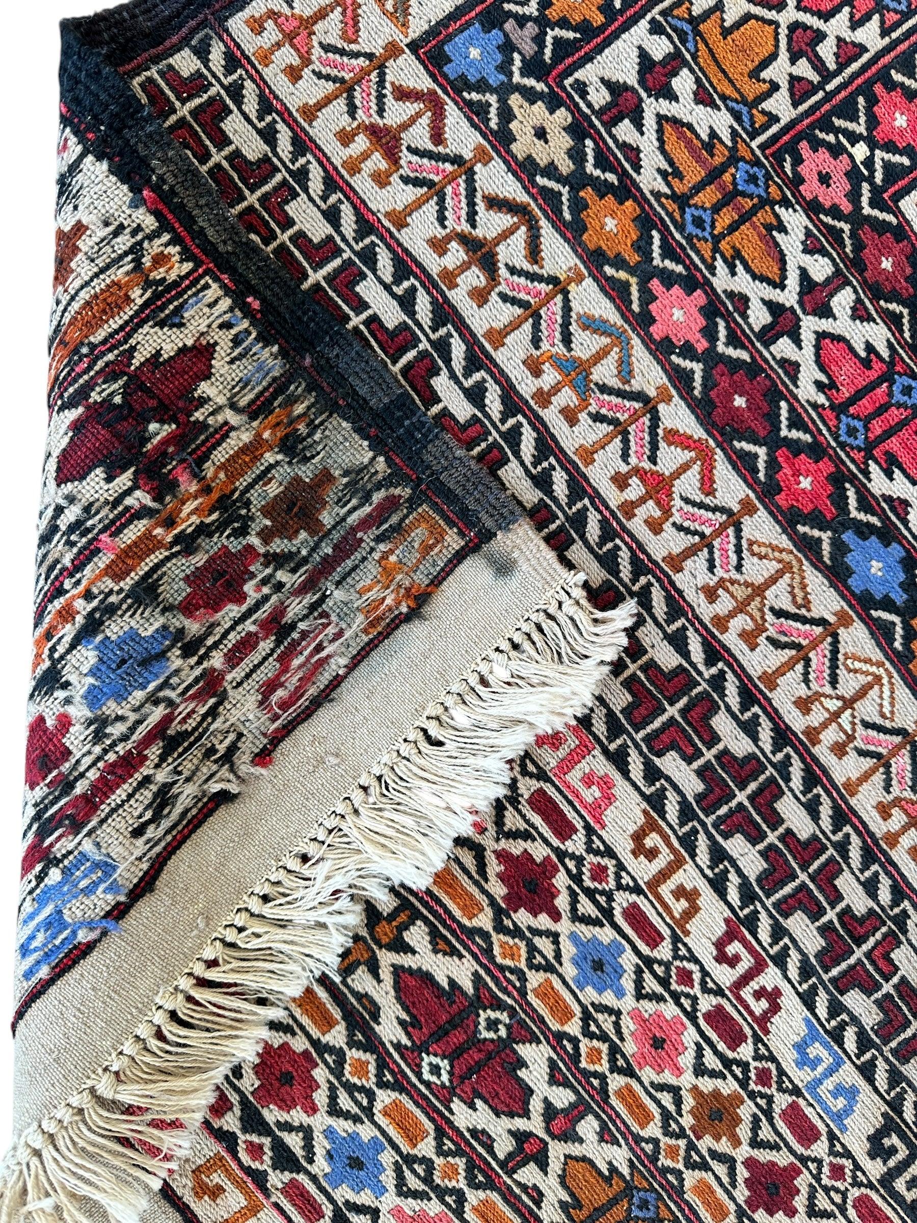 Hand-Woven Afghani Maliki Soumak Wool Kilim Rug - 4'2" x 6'6" - Tampa Home & Garden Store