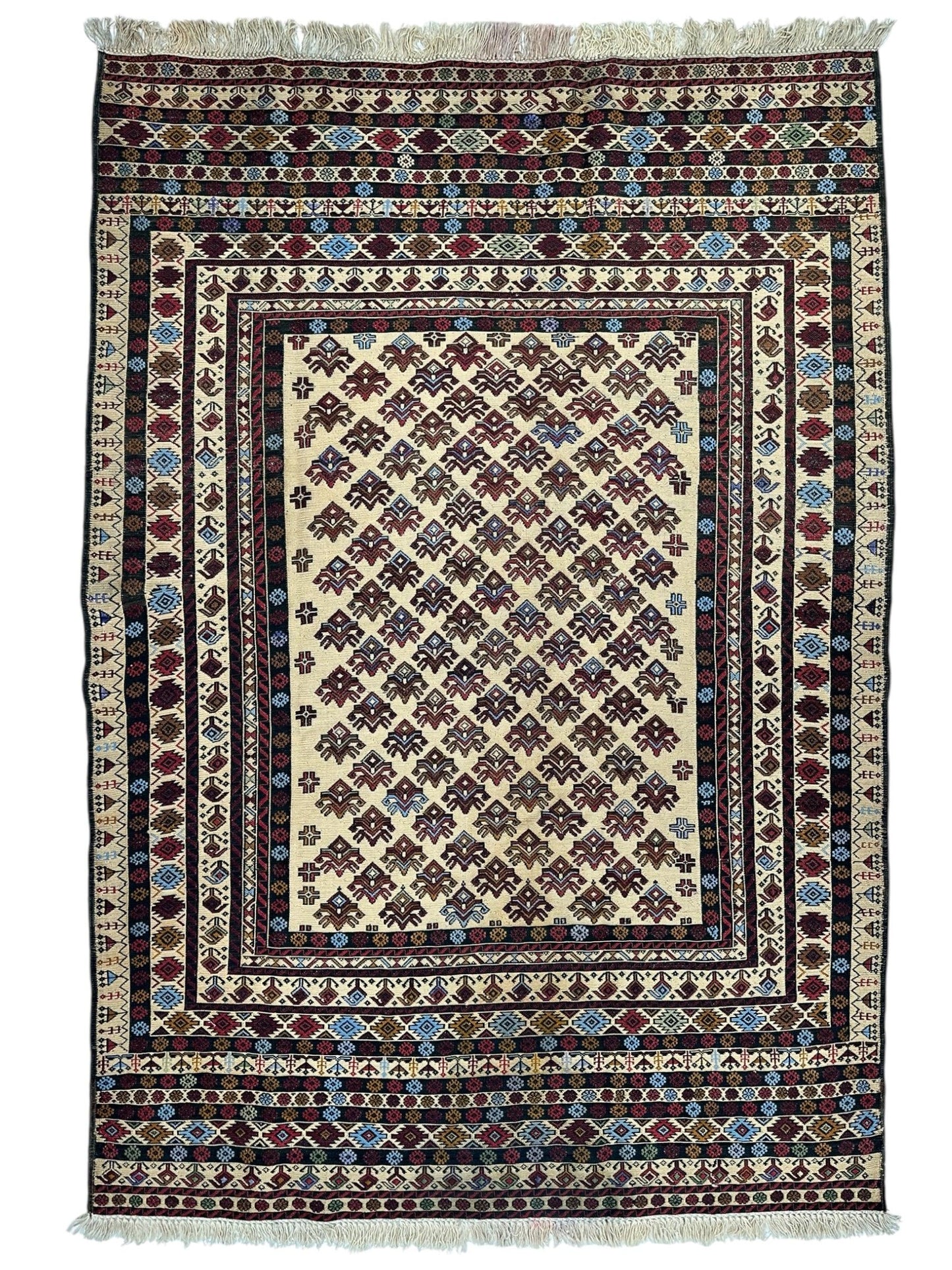 Hand-Woven Afghani Maliki Soumak Wool Kilim Rug - 4'2" x 6' - Tampa Home & Garden Store