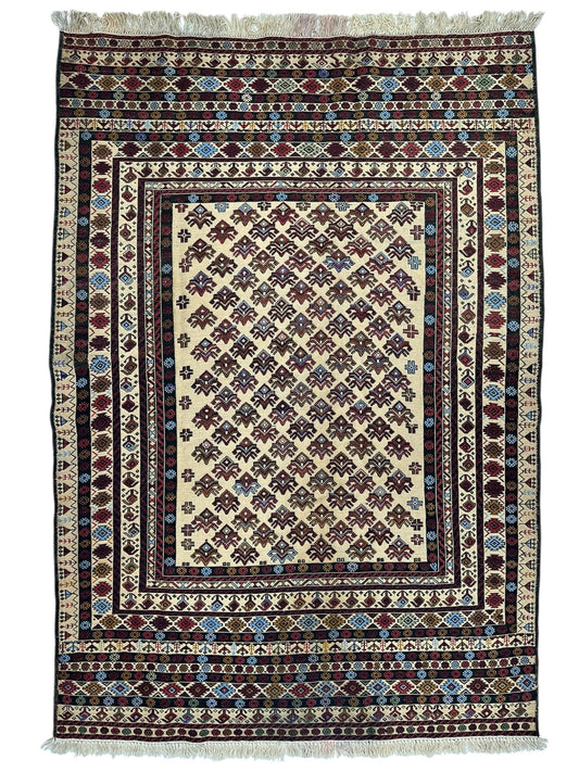 Hand-Woven Afghani Maliki Soumak Wool Kilim Rug - 4'2" x 6' - Tampa Home & Garden Store