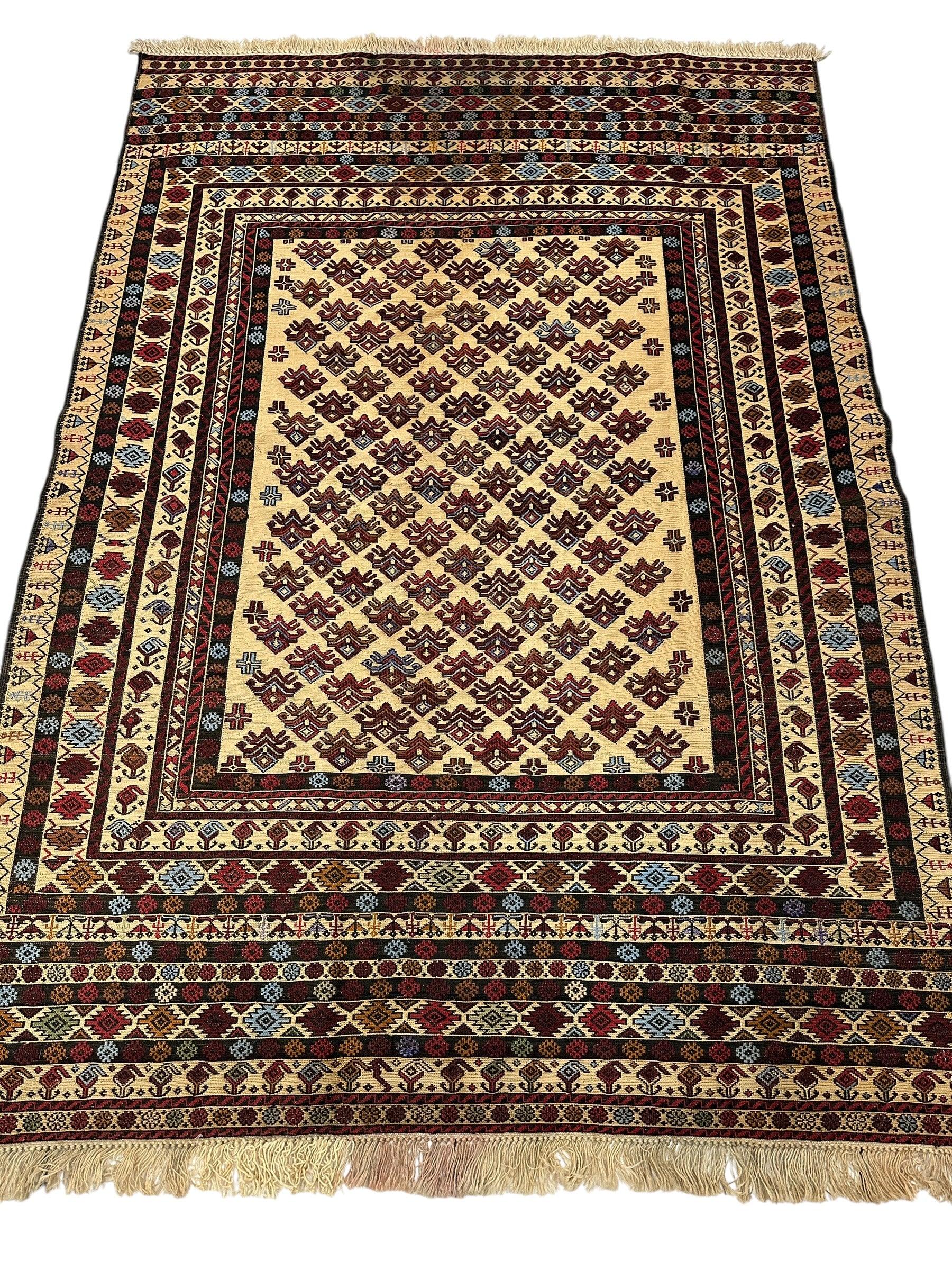 Hand-Woven Afghani Maliki Soumak Wool Kilim Rug - 4'2" x 6' - Tampa Home & Garden Store
