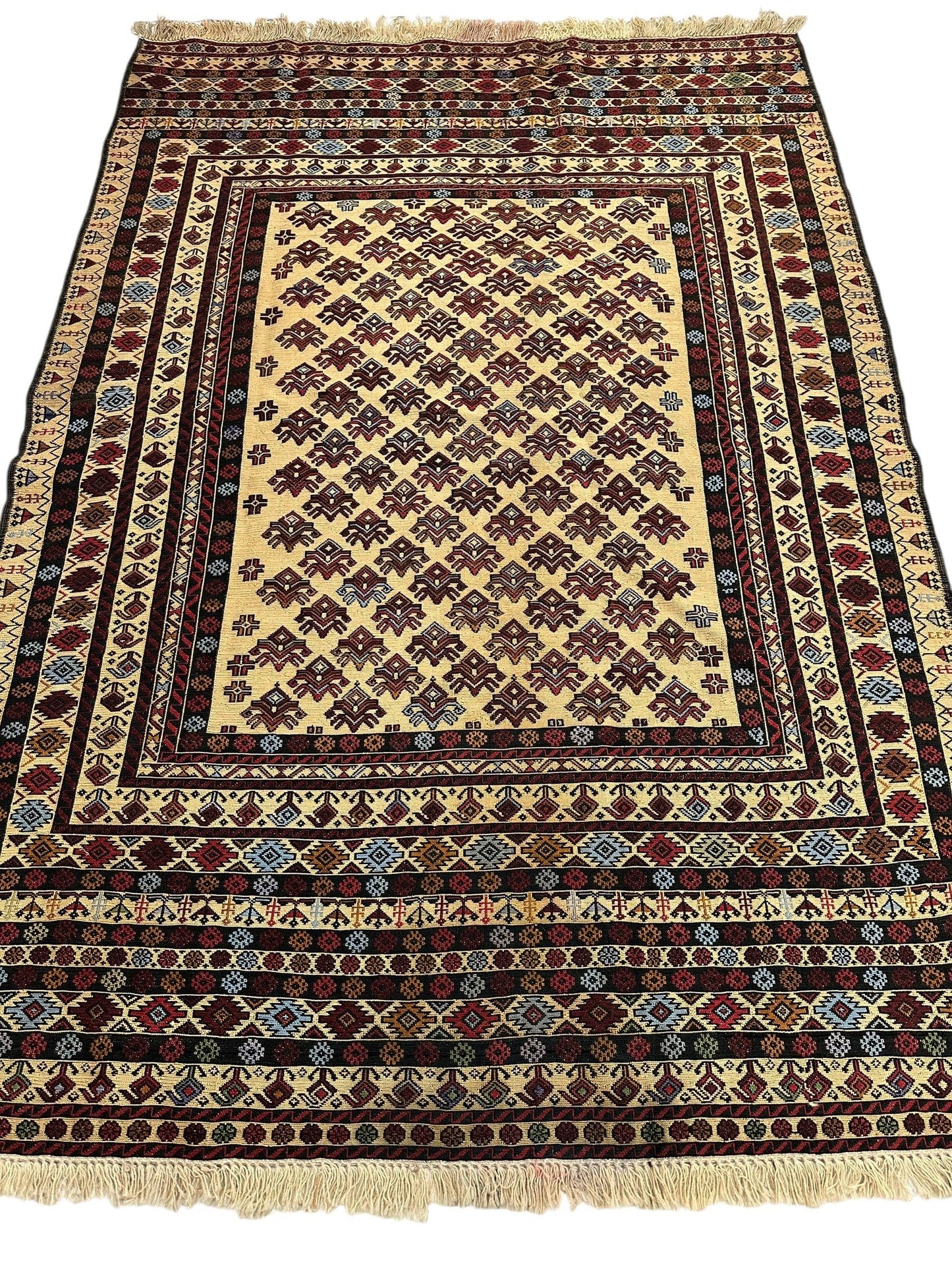 Hand-Woven Afghani Maliki Soumak Wool Kilim Rug - 4'2" x 6' - Tampa Home & Garden Store