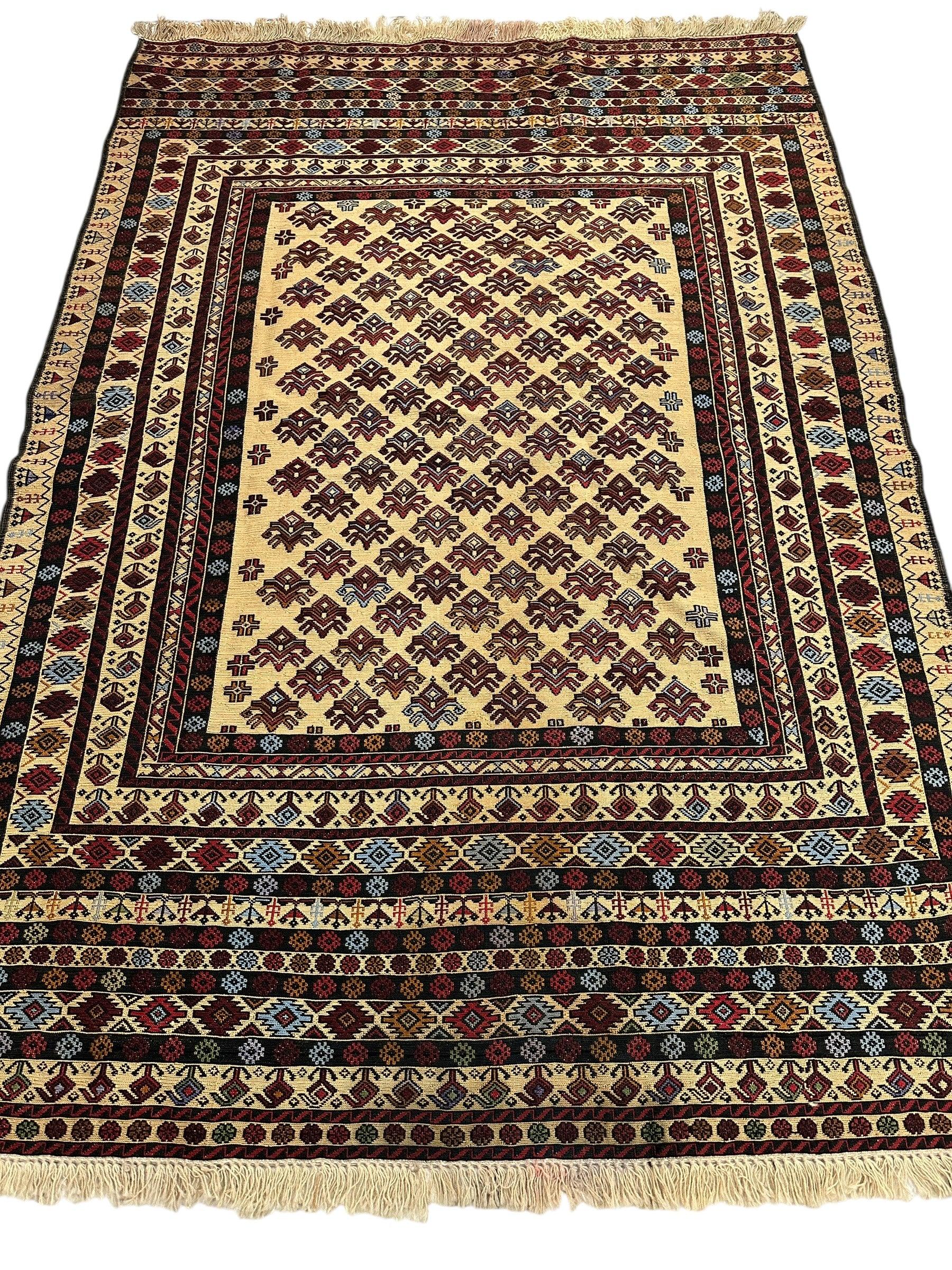 Hand-Woven Afghani Maliki Soumak Wool Kilim Rug - 4'2" x 6' - Tampa Home & Garden Store