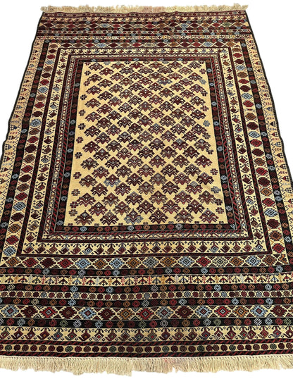 Hand-Woven Afghani Maliki Soumak Wool Kilim Rug - 4'2" x 6' - Tampa Home & Garden Store