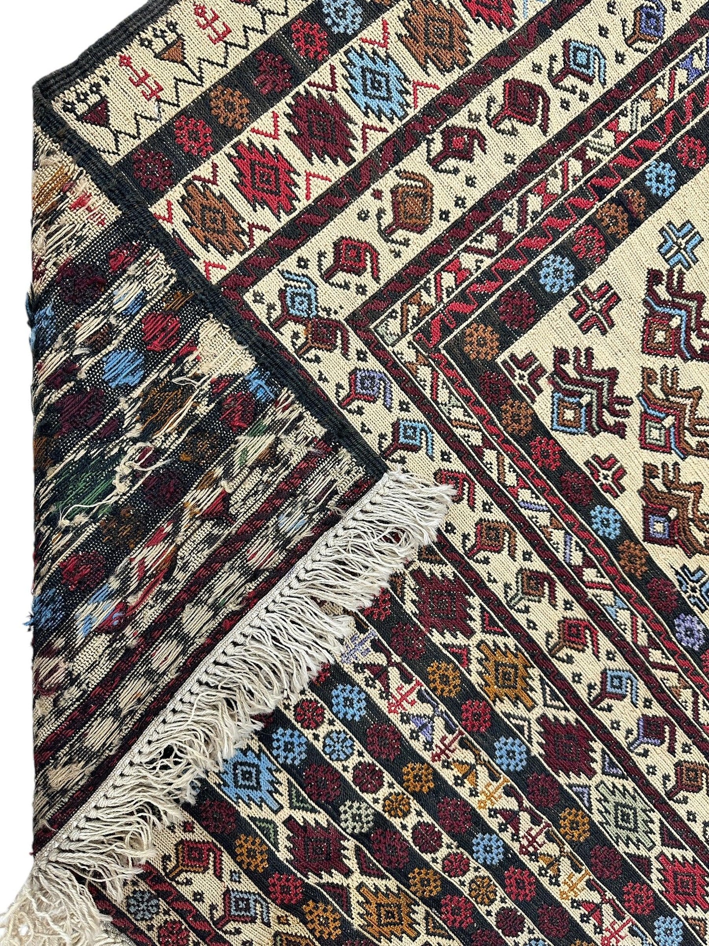 Hand-Woven Afghani Maliki Soumak Wool Kilim Rug - 4'2" x 6' - Tampa Home & Garden Store