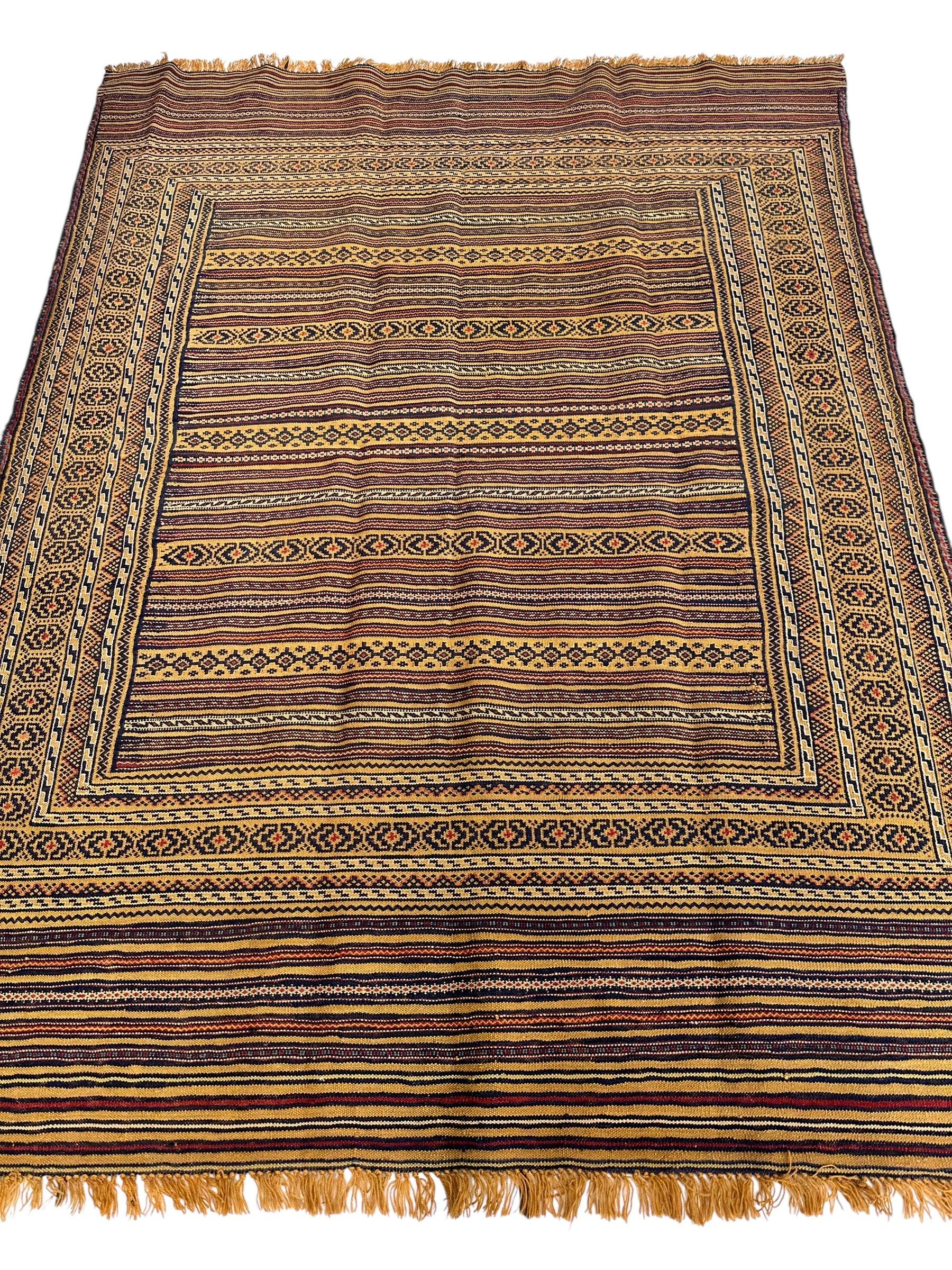 Hand-Woven Afghani Maliki Wool Kilim Rug - 4'5" x 6' - Tampa Home & Garden Store
