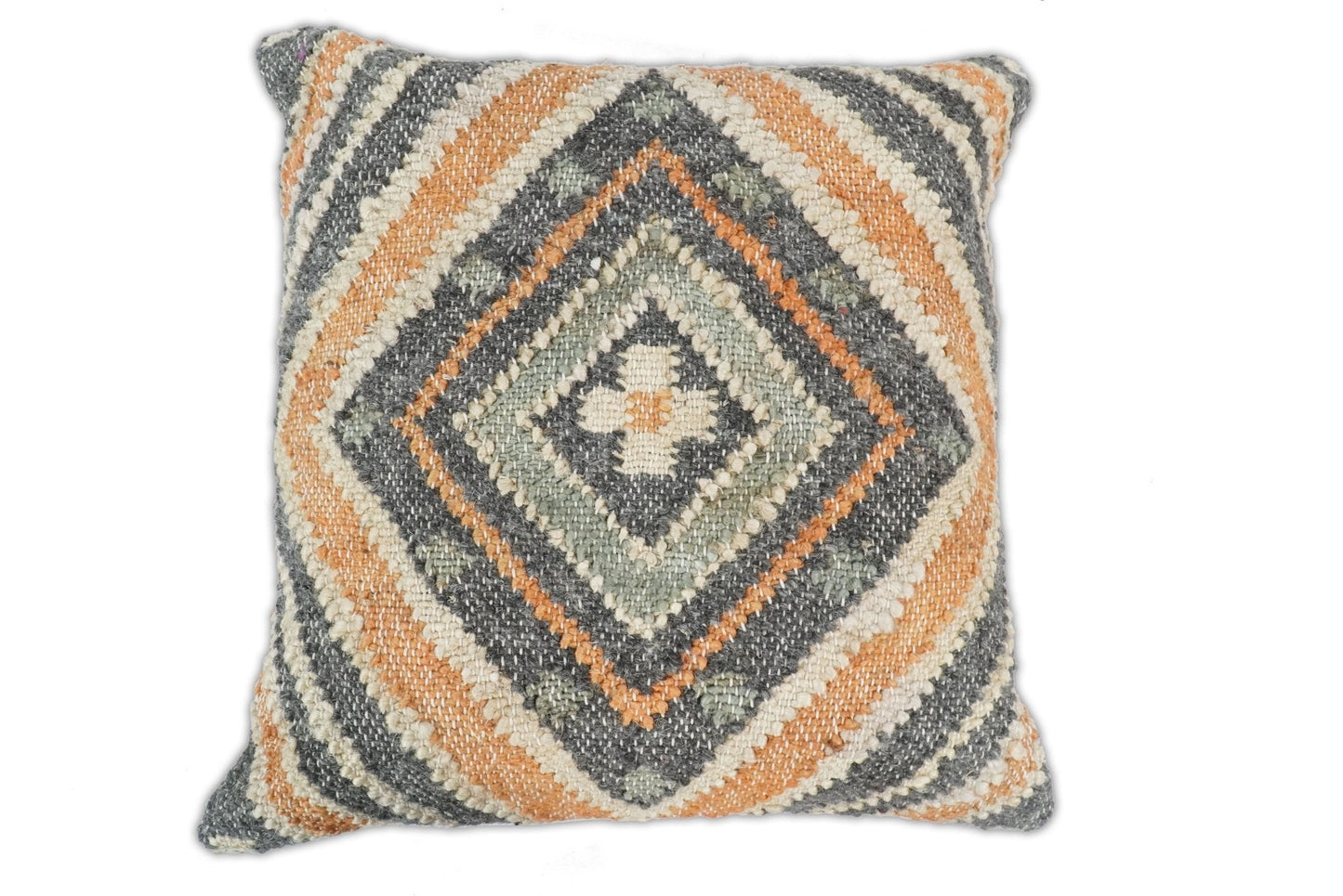 Hand Woven Boho Rust and Charcoal Jute and Wool Tribal Accent  Pillow, Cushion | PL11 - Tampa Home & Garden Store