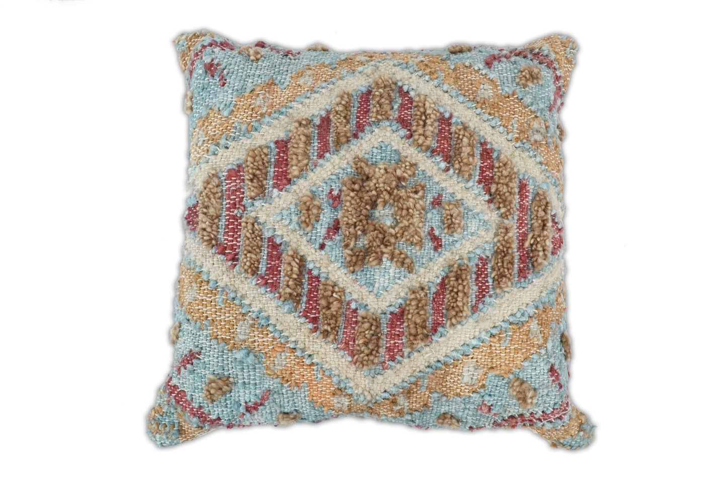 Hand Woven Boho Tribal Accent Mustard and Blue Jute and Wool Pillow, Cushion | PL13 - Tampa Home & Garden Store