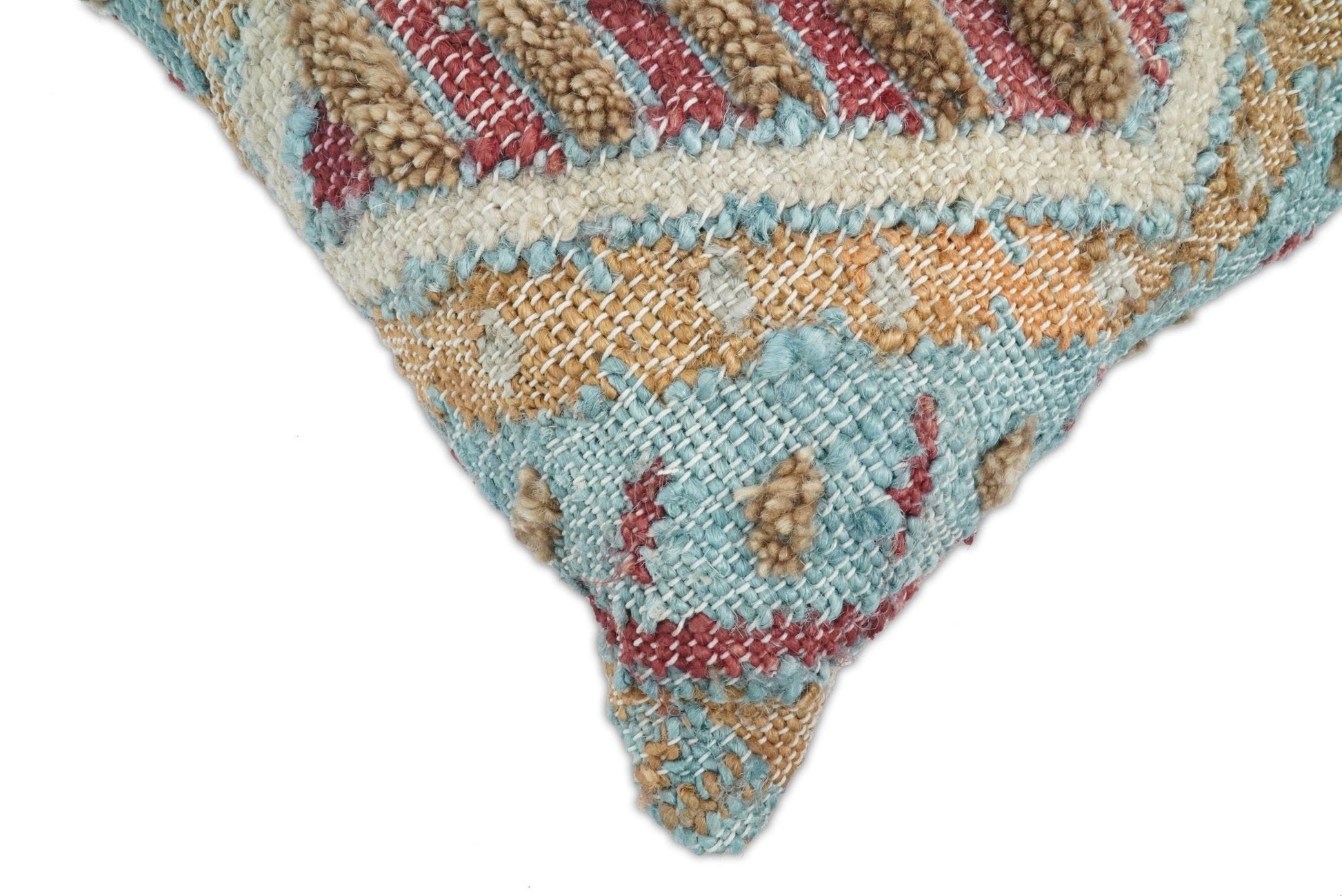 Hand Woven Boho Tribal Accent Mustard and Blue Jute and Wool Pillow, Cushion | PL13 - Tampa Home & Garden Store