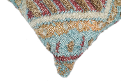 Hand Woven Boho Tribal Accent Mustard and Blue Jute and Wool Pillow, Cushion | PL13 - Tampa Home & Garden Store