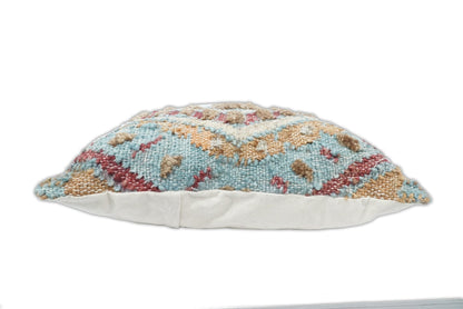 Hand Woven Boho Tribal Accent Mustard and Blue Jute and Wool Pillow, Cushion | PL13 - Tampa Home & Garden Store