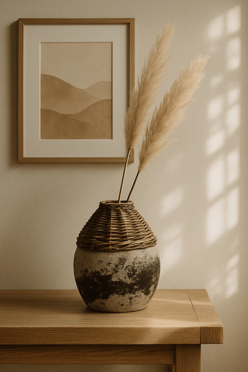 Hand-Woven Rattan & Clay Vase, Distressed - Tampa Home & Garden Store
