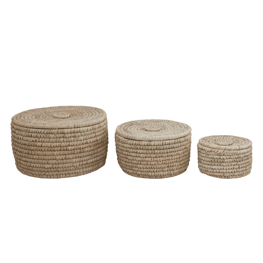 Hand-Woven Storage Baskets with Lids, Set of 3 - Tampa Home & Garden Store