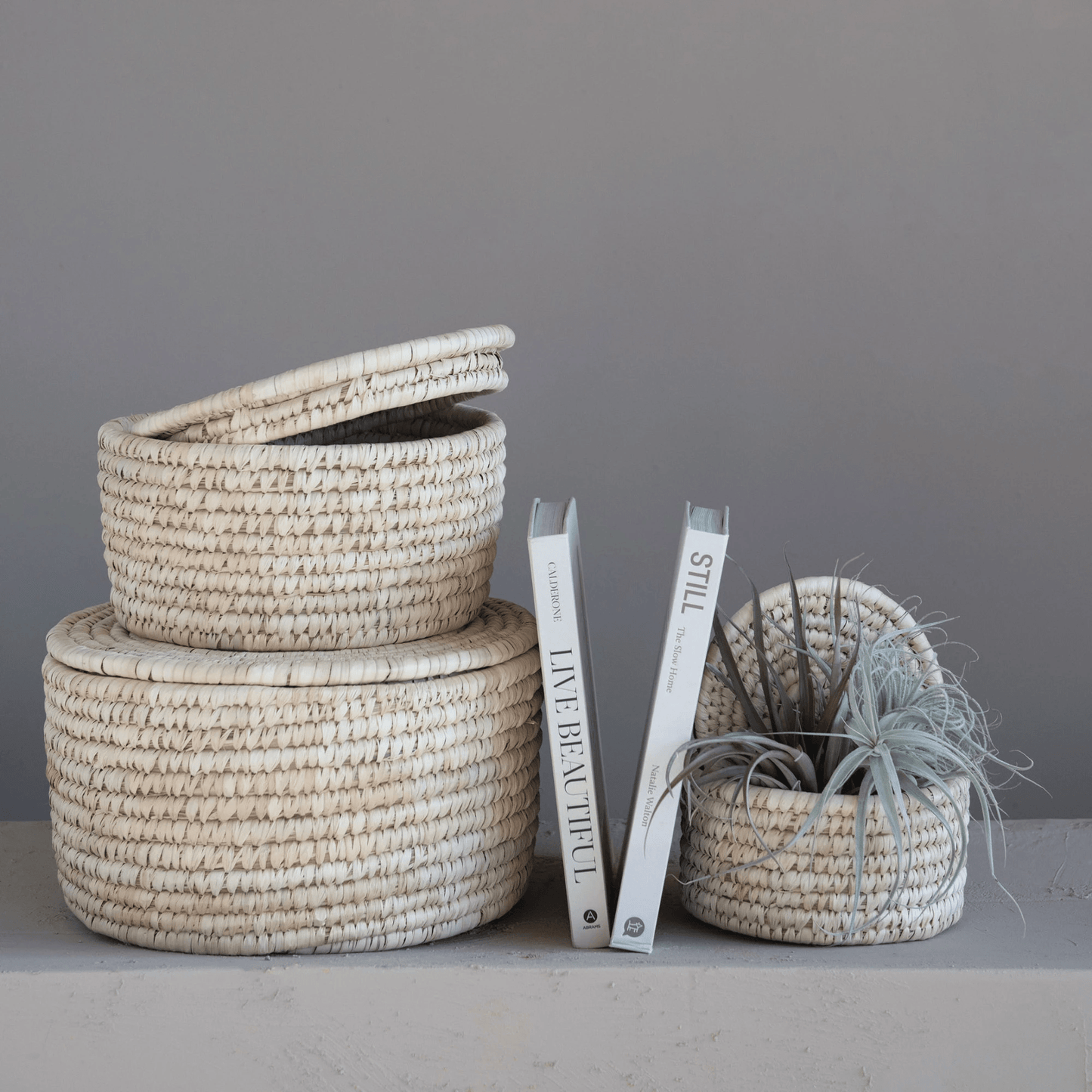 Hand-Woven Storage Baskets with Lids, Set of 3 - Tampa Home & Garden Store