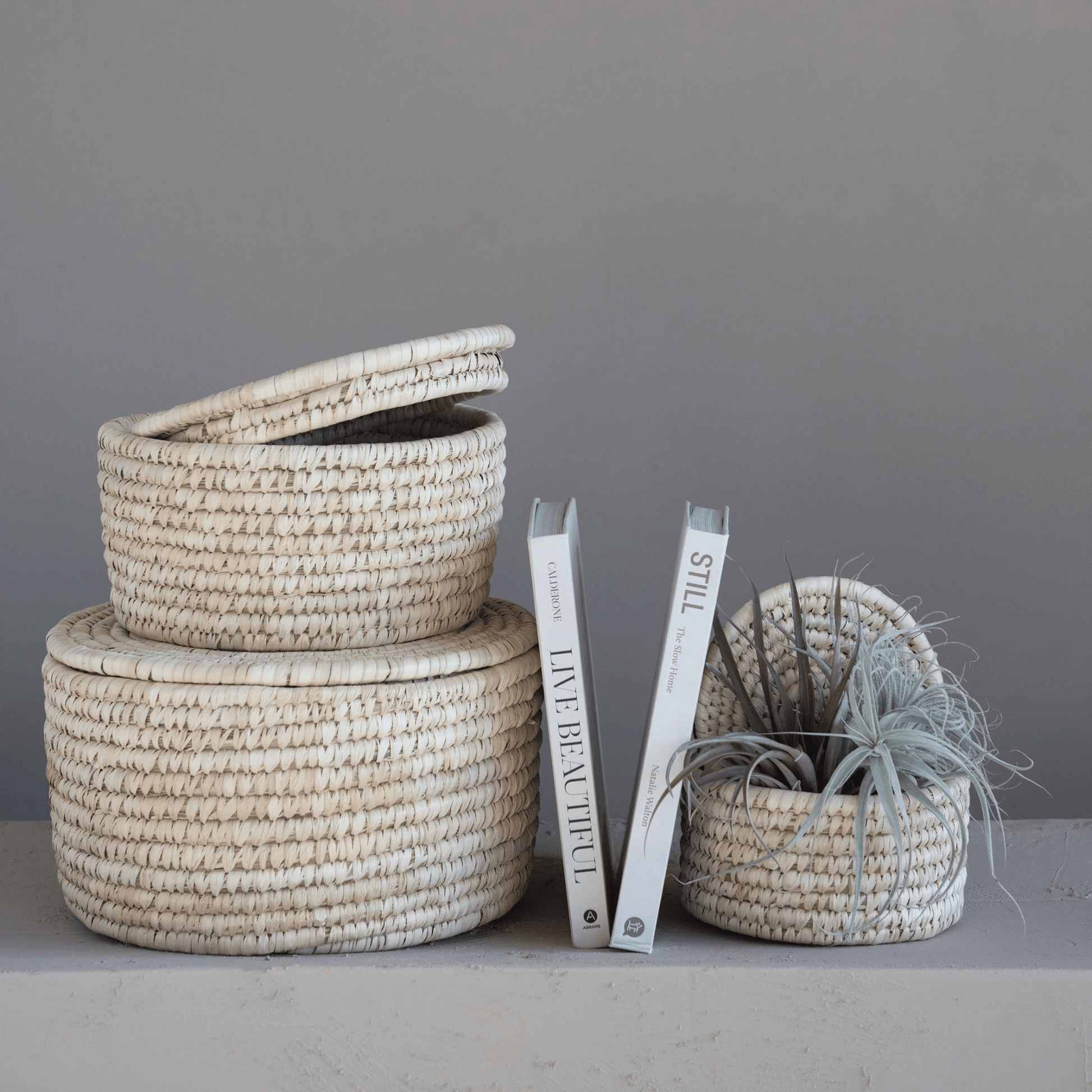 Hand-Woven Storage Baskets with Lids, Set of 3 - Tampa Home & Garden Store
