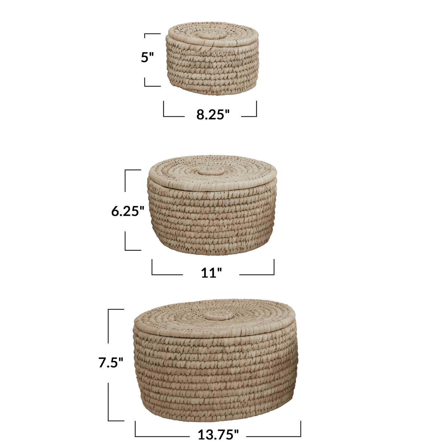Hand-Woven Storage Baskets with Lids, Set of 3 - Tampa Home & Garden Store