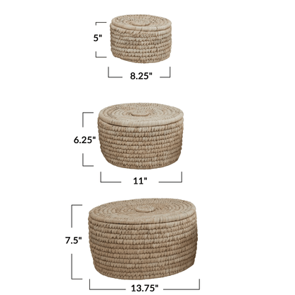 Hand-Woven Storage Baskets with Lids, Set of 3 - Tampa Home & Garden Store