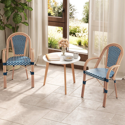 Hand-Woven PE Wicker Outdoor French Bistro Chairs Set of 2-Blue - Tampa Home & Garden Store