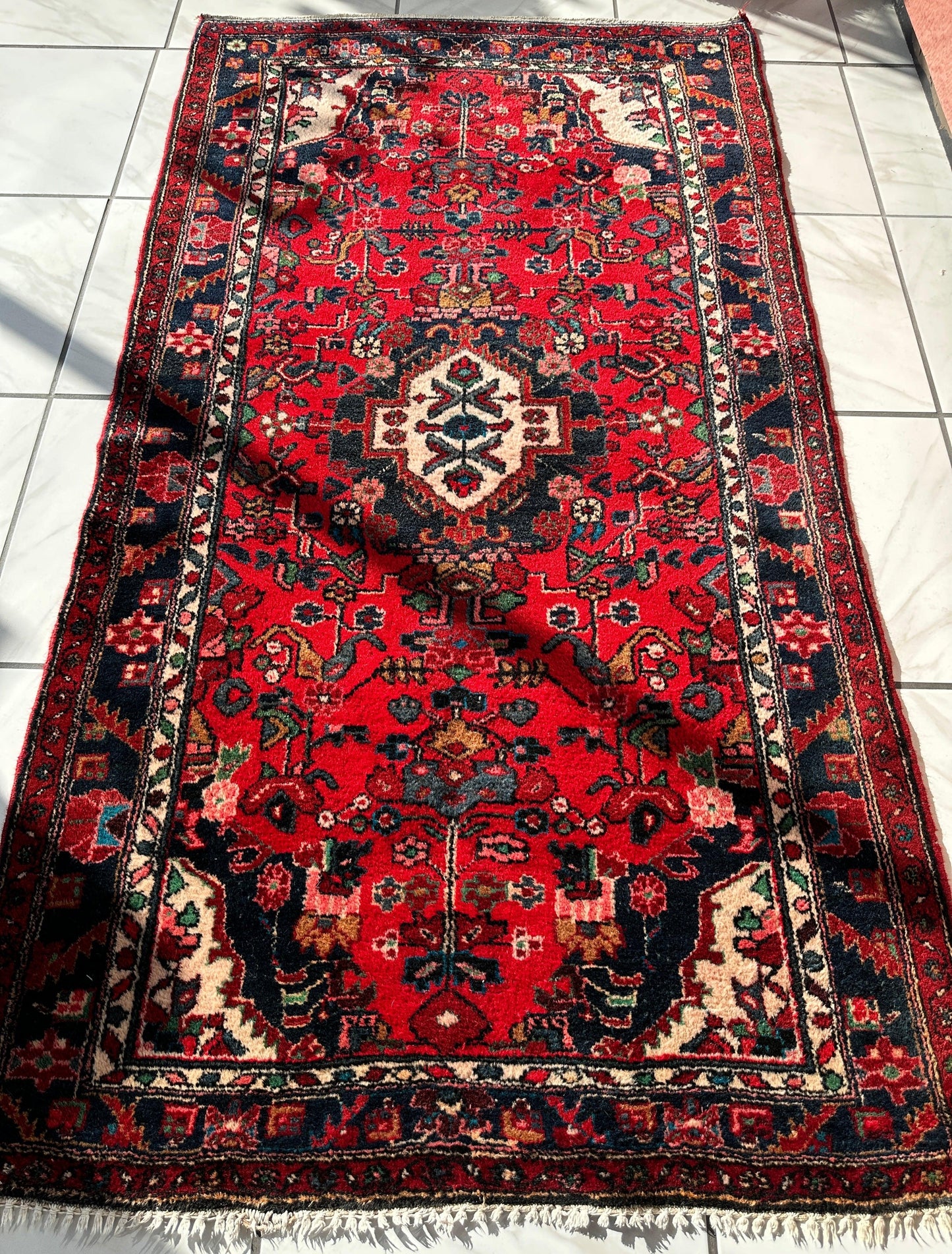 Hand-knotted Persian Hamadan wool Rug 3’8” x 6’4” - Tampa Home & Garden Store