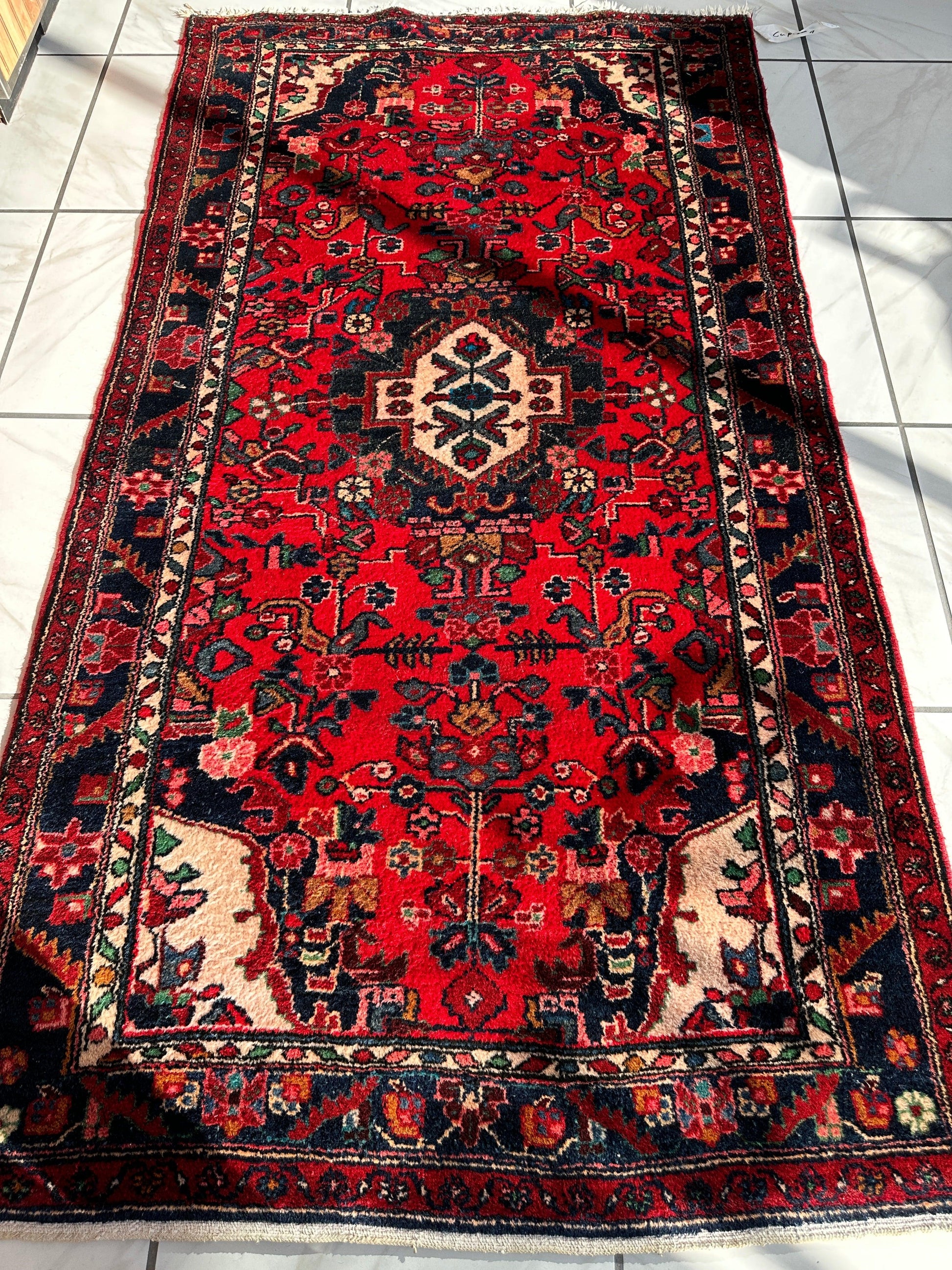 Hand-knotted Persian Hamadan wool Rug 3’8” x 6’4” - Tampa Home & Garden Store
