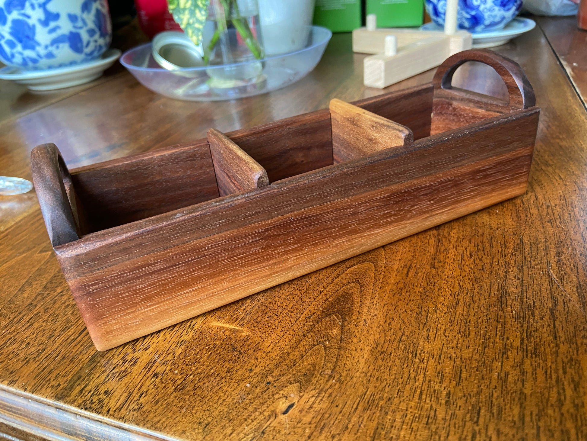 Hand-made Walnut Tea Caddy - Custom Tea Leaf Engraving - Tampa Home & Garden Store