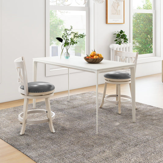 25.5 Inch Hand-Antiqued Stool Set of 2 with Wider Padded Seat-White - Tampa Home & Garden Store