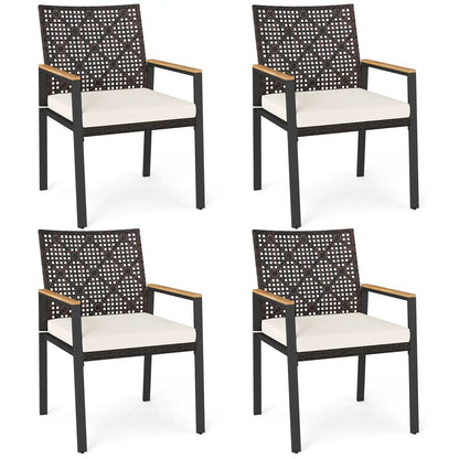 Patio Dining Chairs Set of 4 with Acacia Armrests