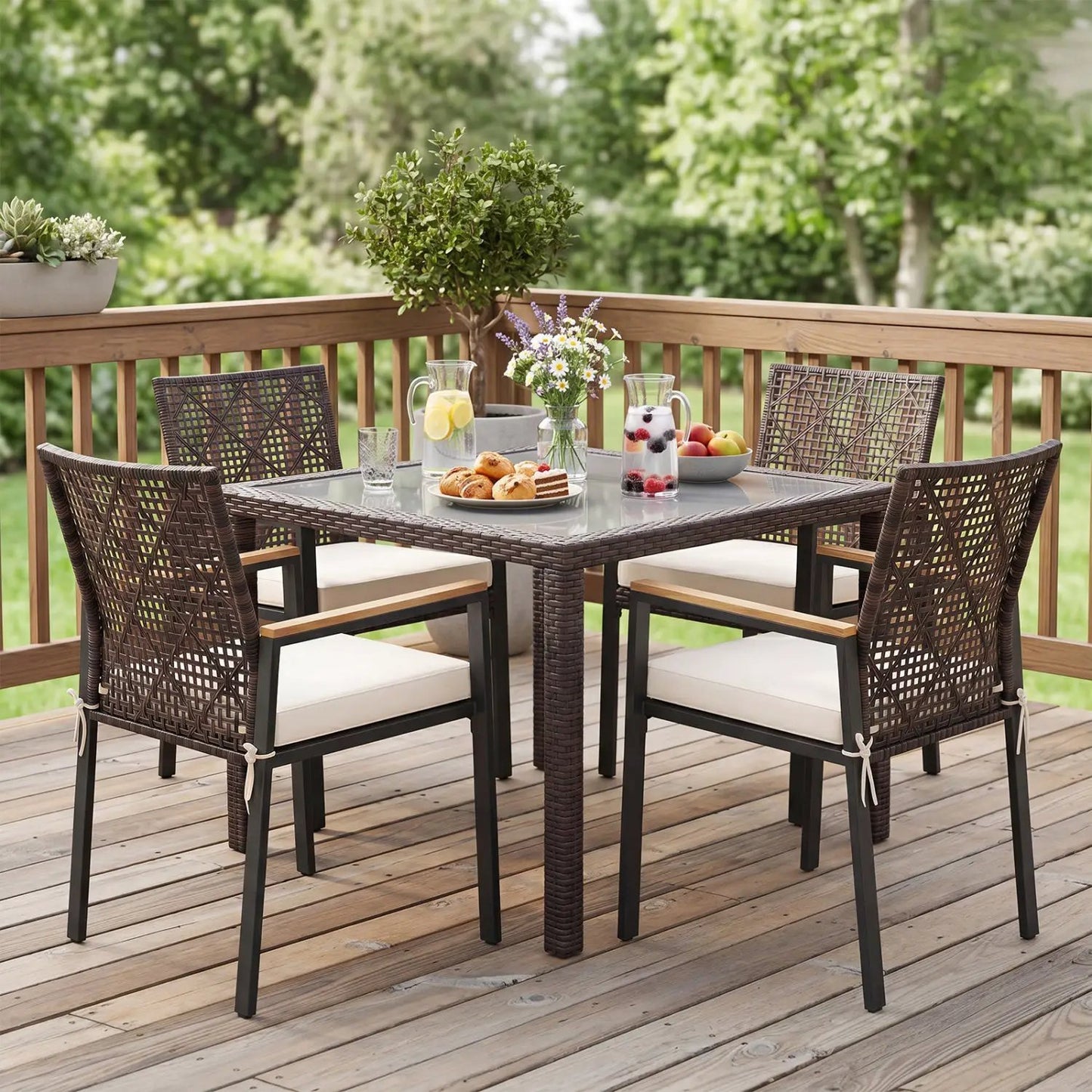 Patio Dining Chairs Set of 4 with Acacia Armrests