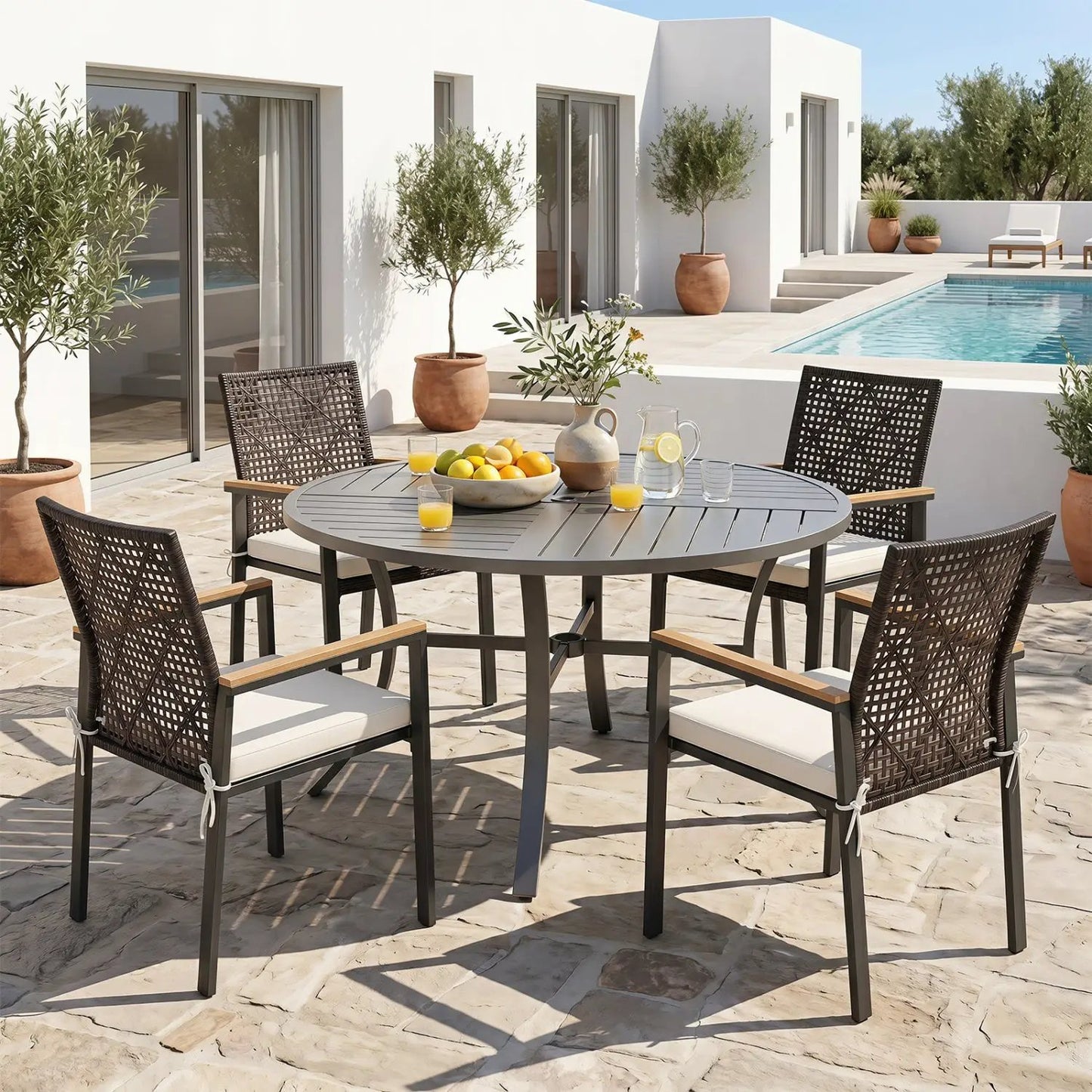 Patio Dining Chairs Set of 4 with Acacia Armrests