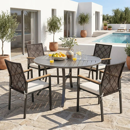 Patio Dining Chairs Set of 4 with Acacia Armrests