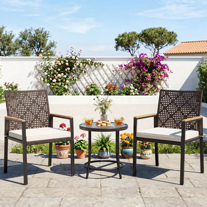 Patio Dining Chairs Set of 4 with Acacia Armrests