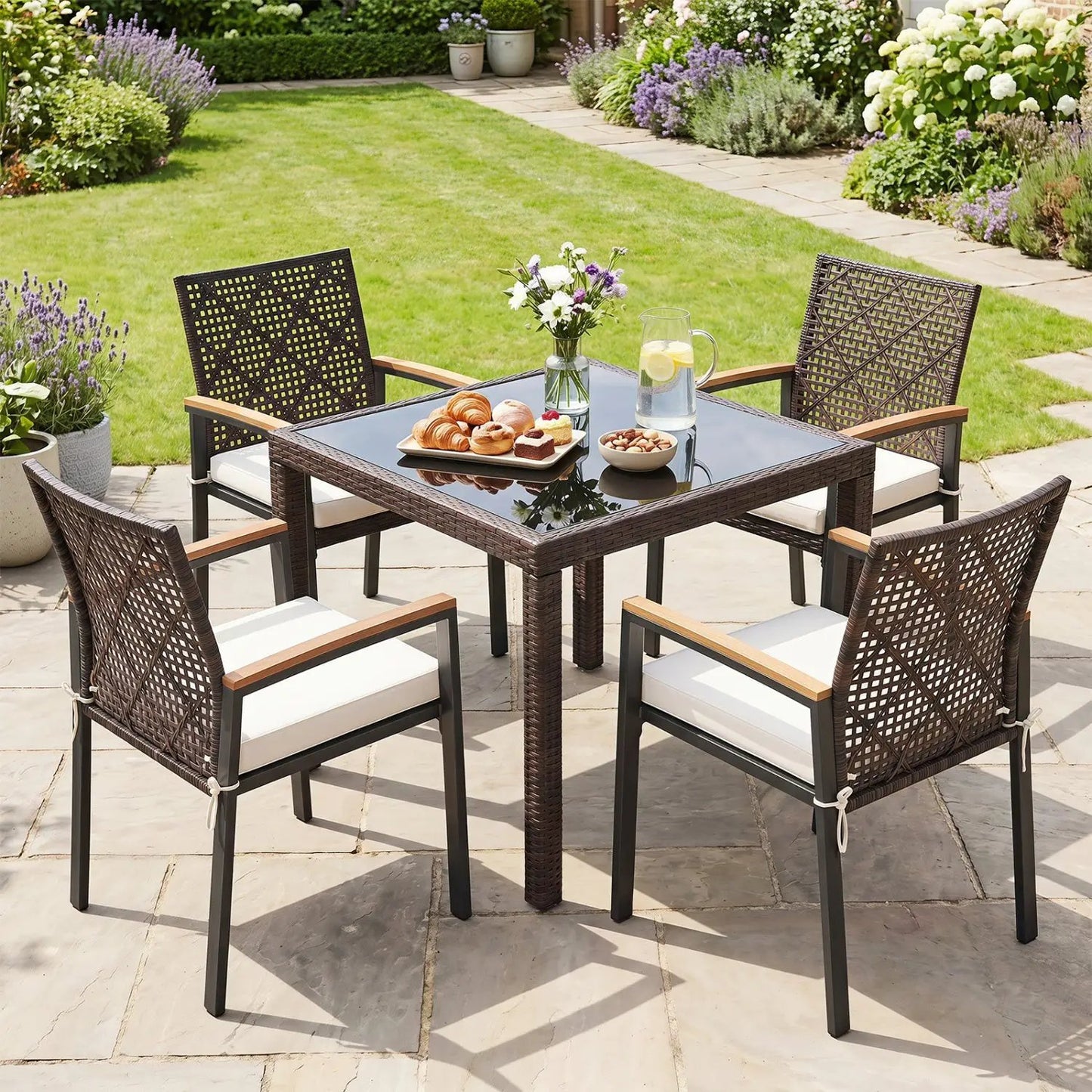 Patio Dining Chairs Set of 4 with Acacia Armrests