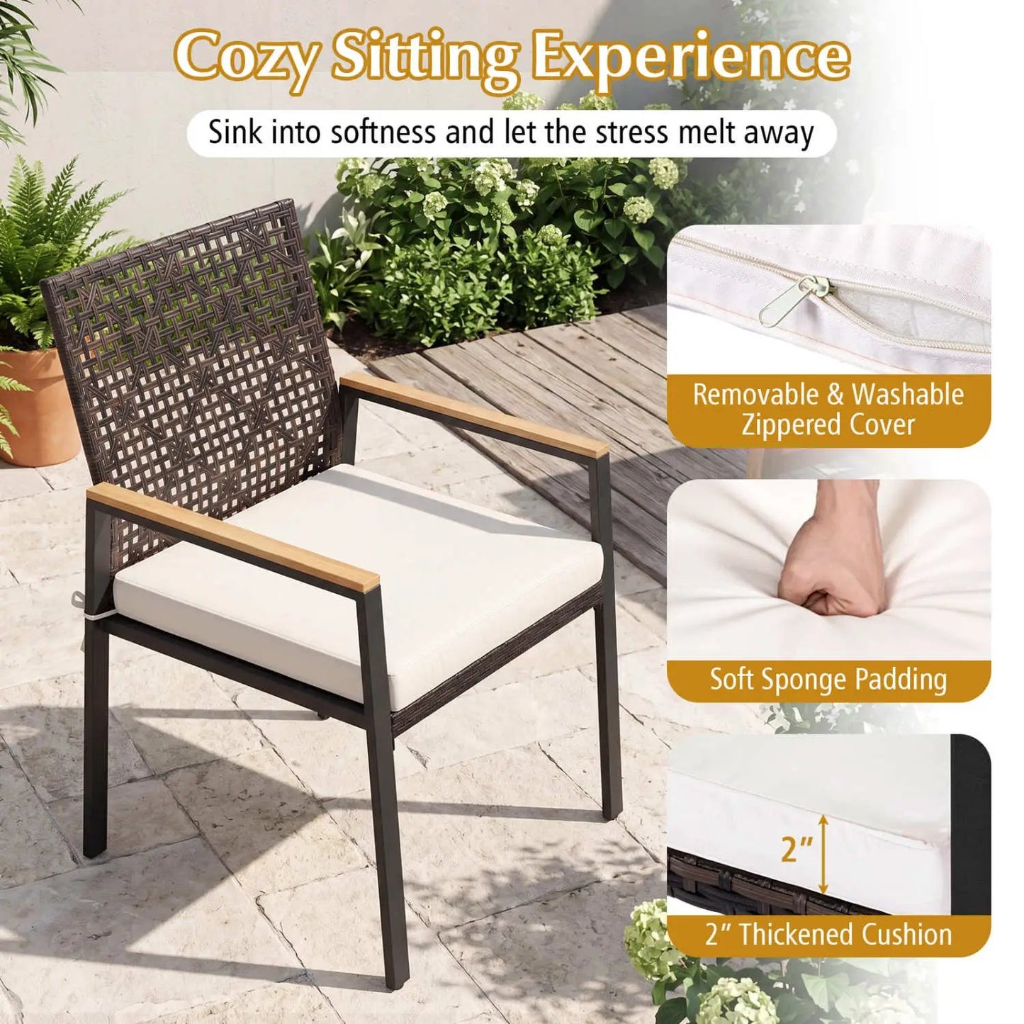 Patio Dining Chairs Set of 4 with Acacia Armrests