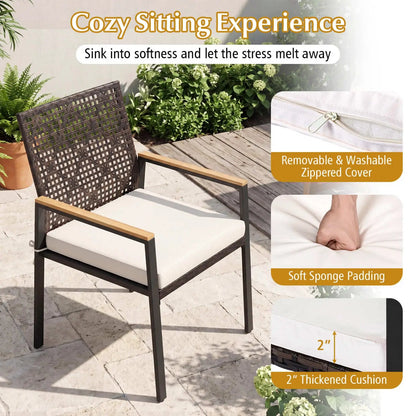 Patio Dining Chairs Set of 4 with Acacia Armrests