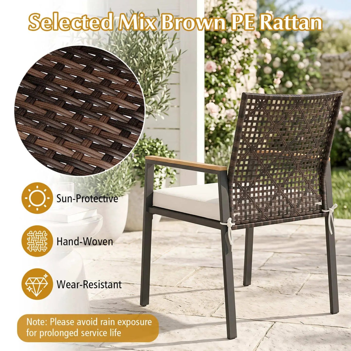 Patio Dining Chairs Set of 4 with Acacia Armrests