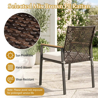 Patio Dining Chairs Set of 4 with Acacia Armrests