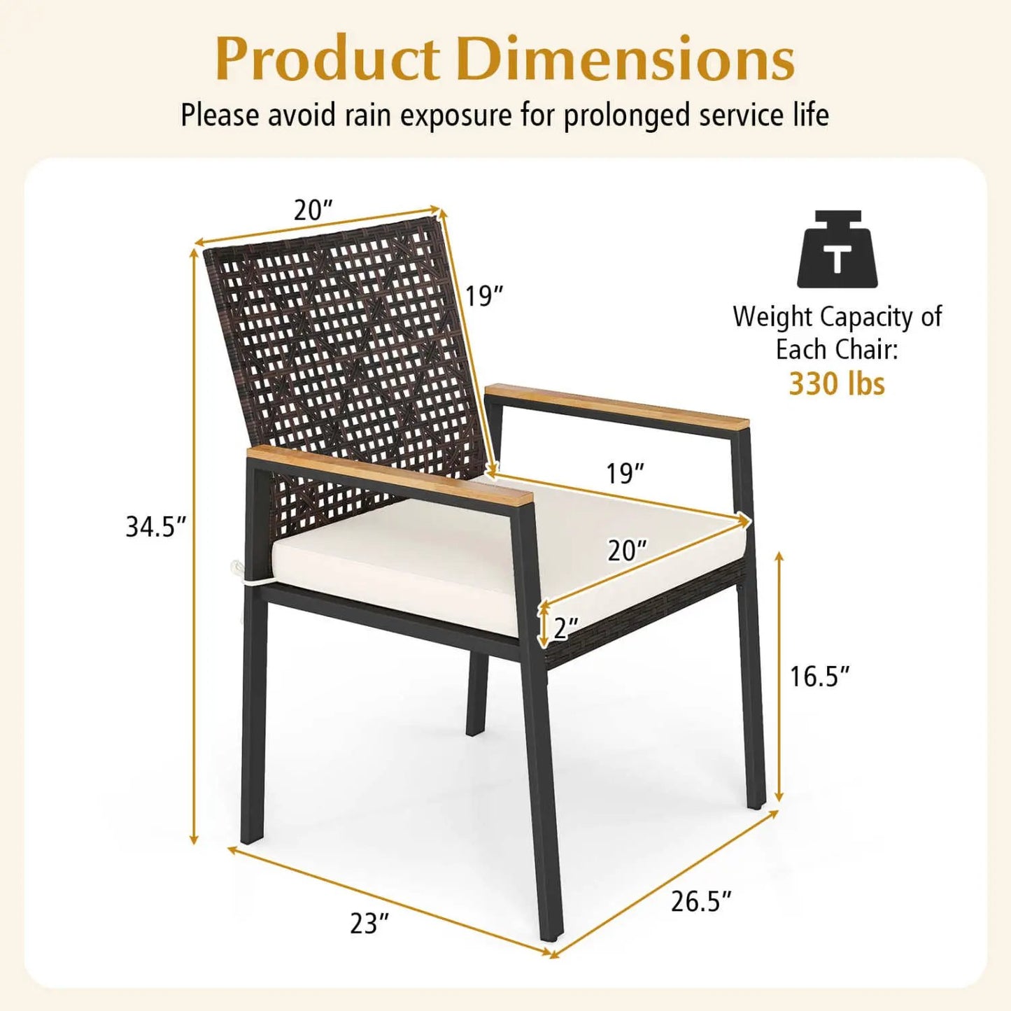 Patio Dining Chairs Set of 4 with Acacia Armrests