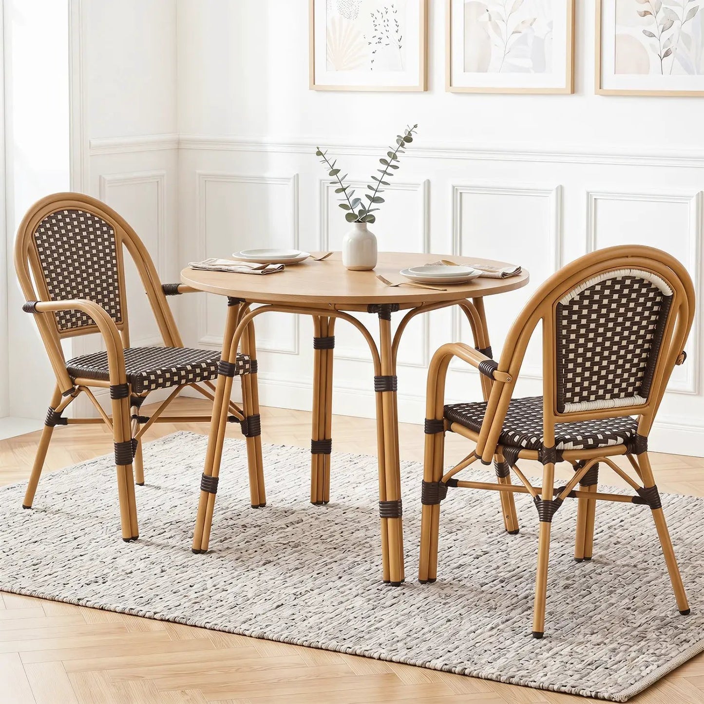 PE Wicker Bistro Dining Chairs Set of 2 Outdoor