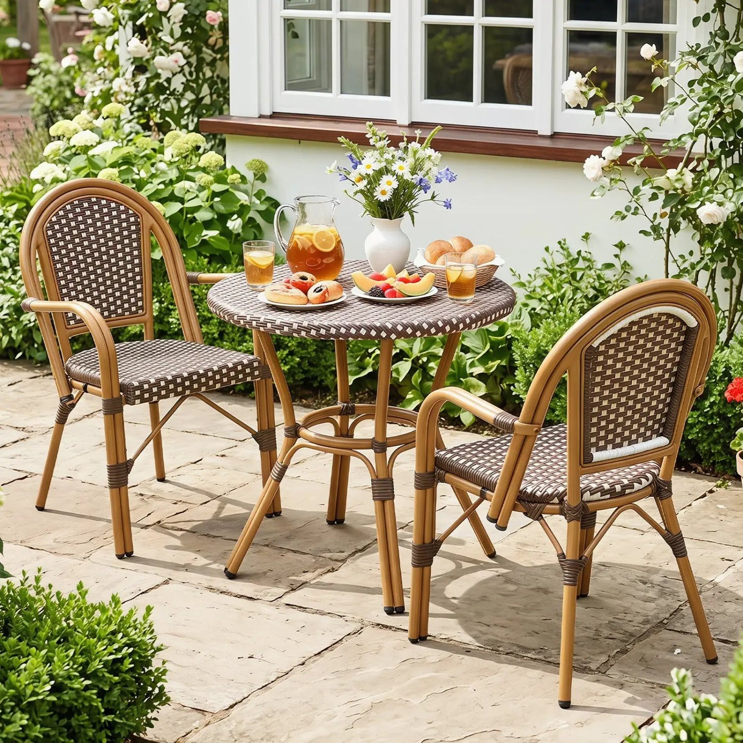 PE Wicker Bistro Dining Chairs Set of 2 Outdoor