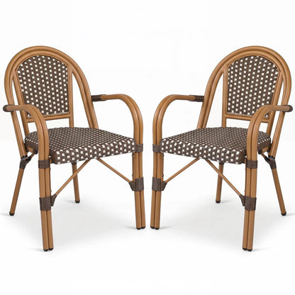 PE Wicker Bistro Dining Chairs Set of 2 Outdoor