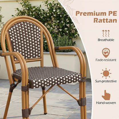 PE Wicker Bistro Dining Chairs Set of 2 Outdoor