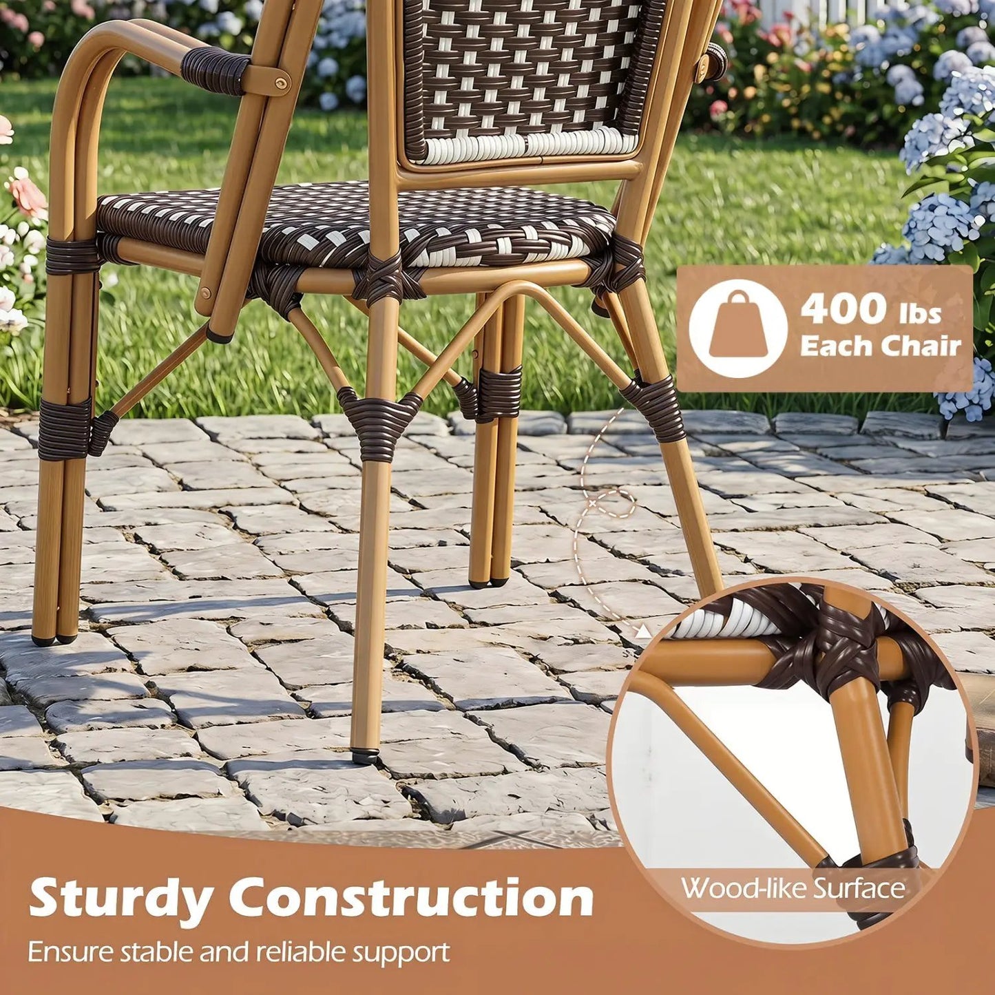 PE Wicker Bistro Dining Chairs Set of 2 Outdoor