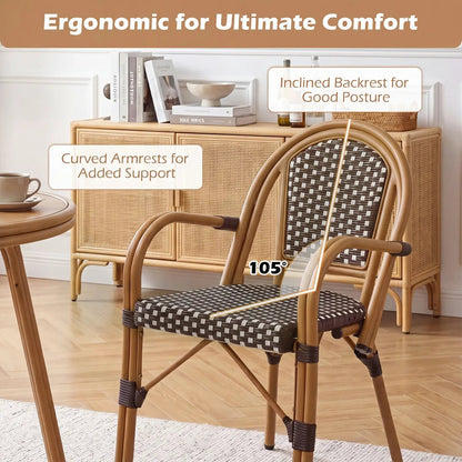 PE Wicker Bistro Dining Chairs Set of 2 Outdoor