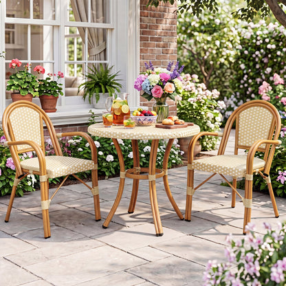 PE Wicker Bistro Dining Chairs Set of 2 - Yellow for outdoor patio, woven rattan-style seating on Tampa Home & Garden Store