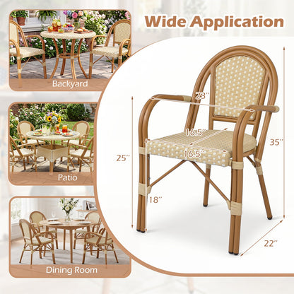 PE wicker bistro chairs DirectDeals set of 2 in yellow with beige woven seats for outdoor patio on Tampa Home & Garden Store