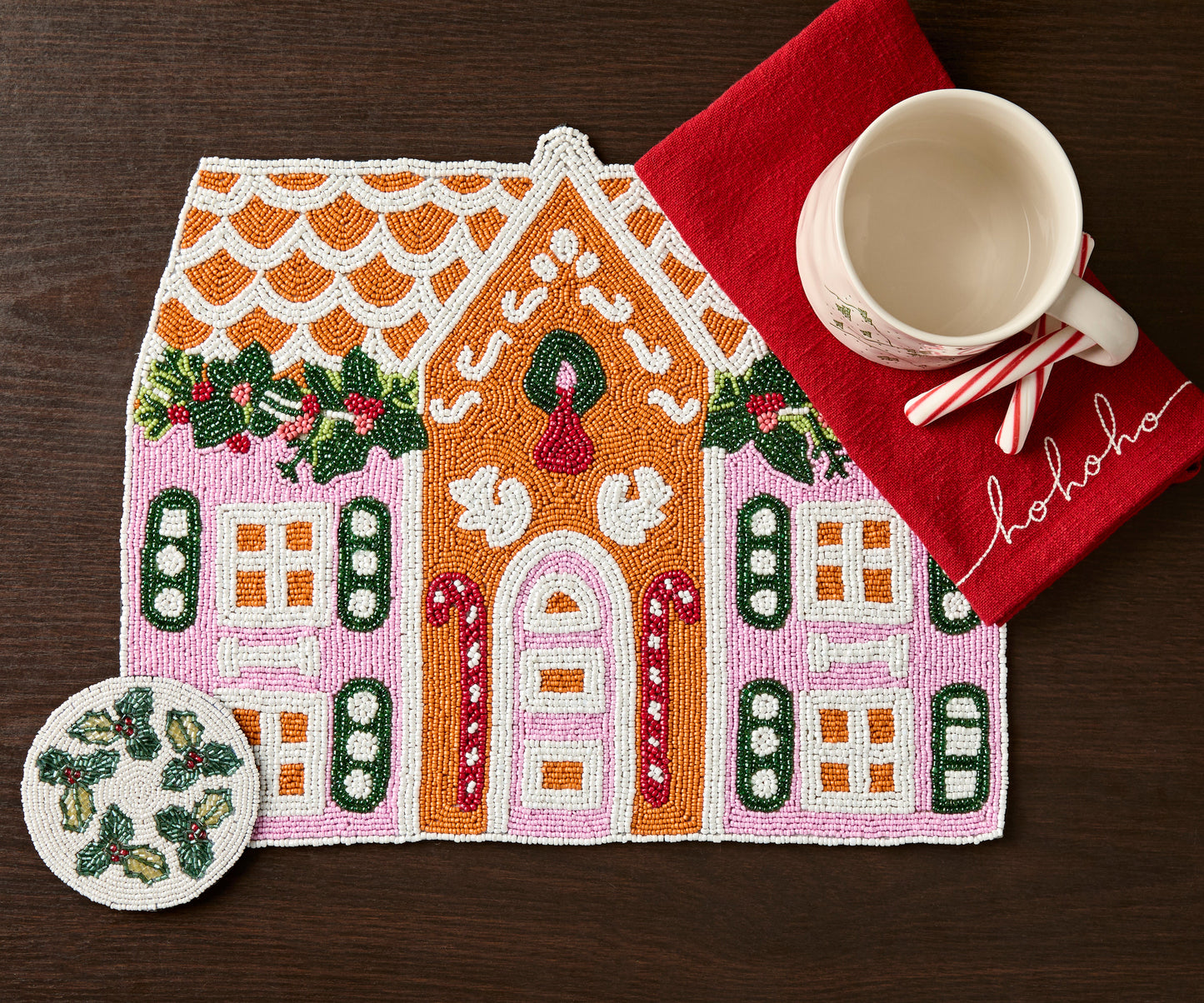 Handcrafted Gingerbread House Beaded Placemat, Beaded Holiday Table Decor, Christmas special beaded placemat by Payton James, Christmas decoration gift for her - Tampa Home & Garden Store