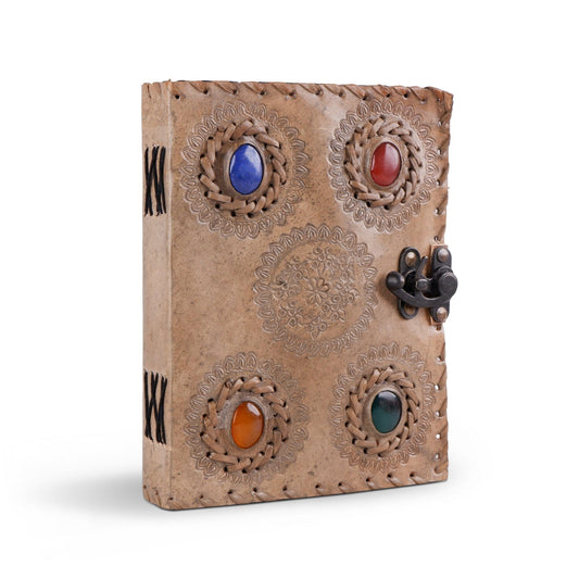 Handcrafted Vintage 4 Stone Leather Diary - Tampa Home & Garden Store