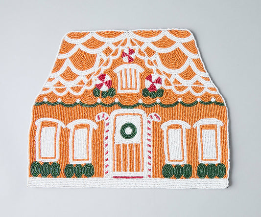 Handicraft Gingerbread House Beaded Placemat, Christmas decoration gift for her – Christmas Handmade Beaded Placemats for Dining - Tampa Home & Garden Store