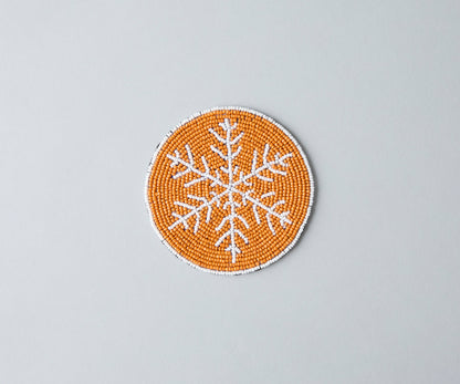 Handmade Beaded Christmas Snowflakes Coasters, White and Yellow Beads, Payton James Holiday Table Decor, Elegant Centerpiece Gift Idea - Tampa Home & Garden Store