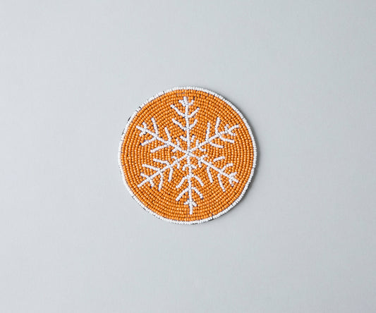 Handmade Beaded Christmas Snowflakes Coasters, White and Yellow Beads, Payton James Holiday Table Decor, Elegant Centerpiece Gift Idea - Tampa Home & Garden Store